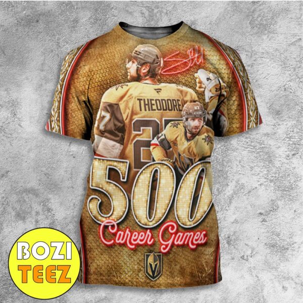 Congratulations To Shea Theodore On Playing In His 500th NHL Game All Over Print T-Shirt