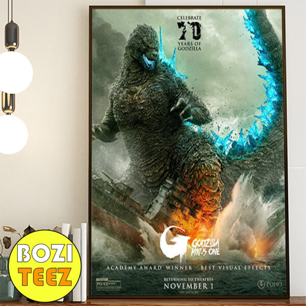 First Poster For The Godzilla Minus One Re-release Celebrating The 70th Anniversary Of Godzilla Poster Canvas