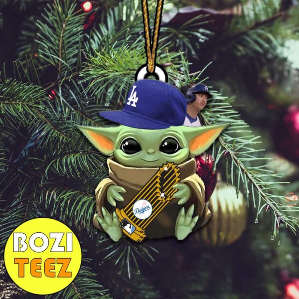 Funny Baby Yoda Hug MLB 2024 World Series Trophy And Shohei Ohtani Funny Duck Face Los Angeles Dodgers Champions Christmas Tree Decorations Ornament