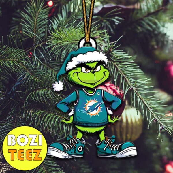 Funny Grinch x Miami Dolphins NFL Fan Football Christmas Tree Decorations Ornament