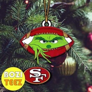 Grinch Hold San Francisco 49ers Logo Football Custom Shape Christmas Tree Decorations Ornament