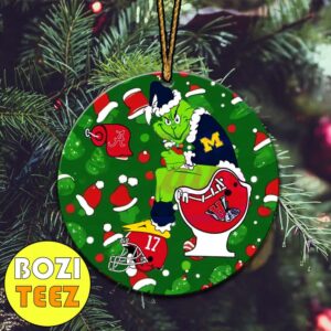 Grinch x NCAA Michigan Wolverines College Football Alabama Crimson Tide Shit On Helmet Toilet Christmas Tree Decorations Ornament