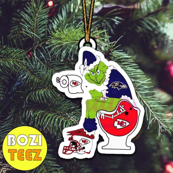 Grinch x NFL Baltimore Ravens Shit On Toilet Kansas City Chiefs Christmas Tree Decorations Ornament