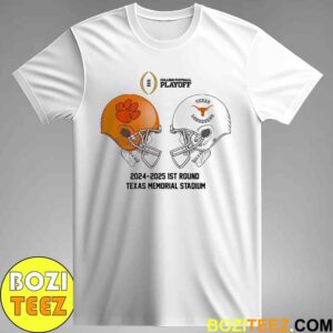 CFB Playoff 2024-2025 1st Round NCAA Bowl Games Clemson Tigers vs Texas Longhorns At Texas Memorial Stadium Skull Helmet Head To Head Unisex T-Shirt