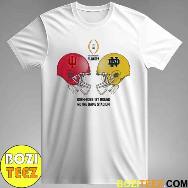 NCAA 2024-2025 Bowl Games CFP Playoff First RD Indiana Hoosiers vs Notre Dame Fighting Irish December 20th 2024 At Notre Dame Stadium Skull Helmet Head To Head Unisex T-Shirt